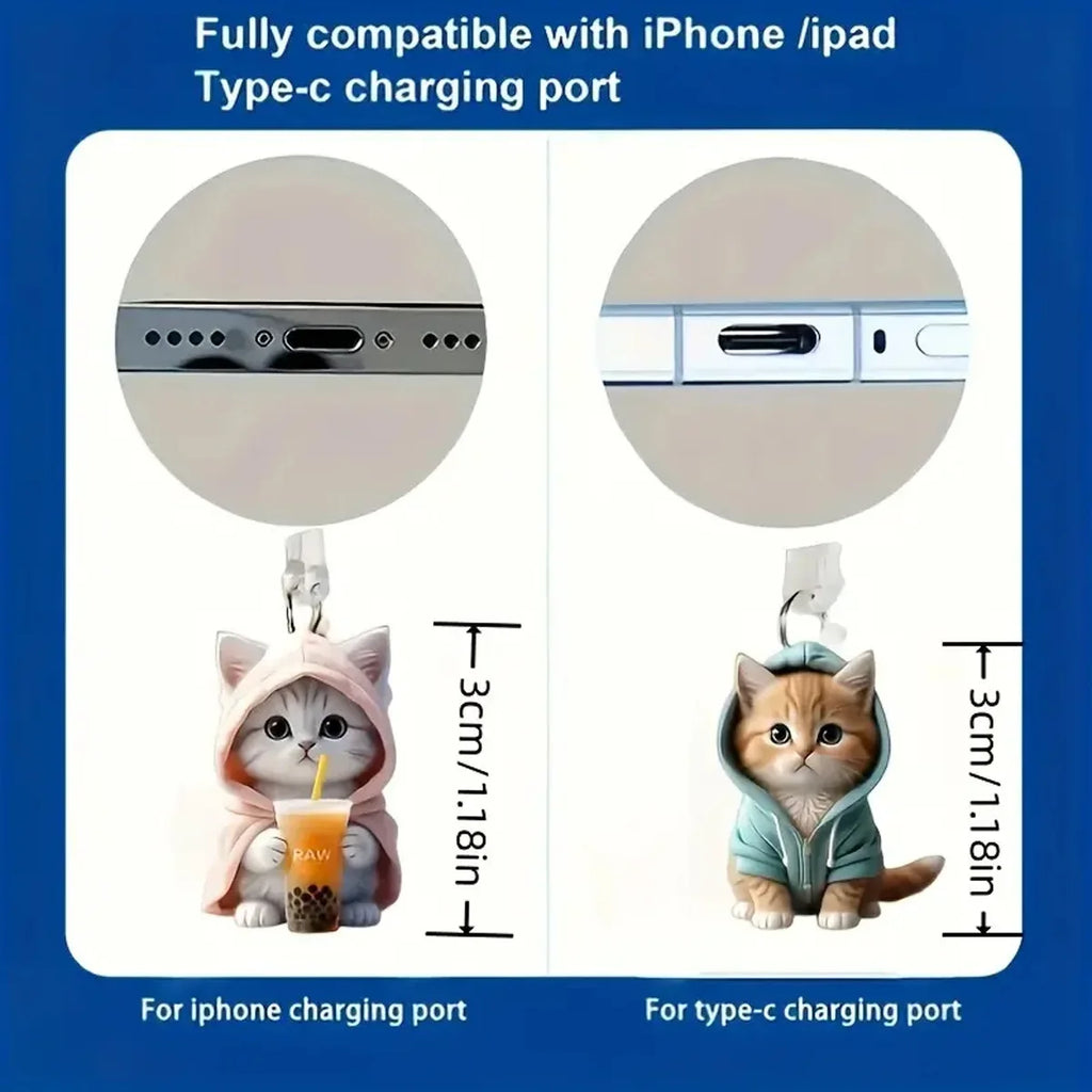 Mini Cartoon Cat Phone Dust Plug Pendant – For iPhone & Samsung Type-C