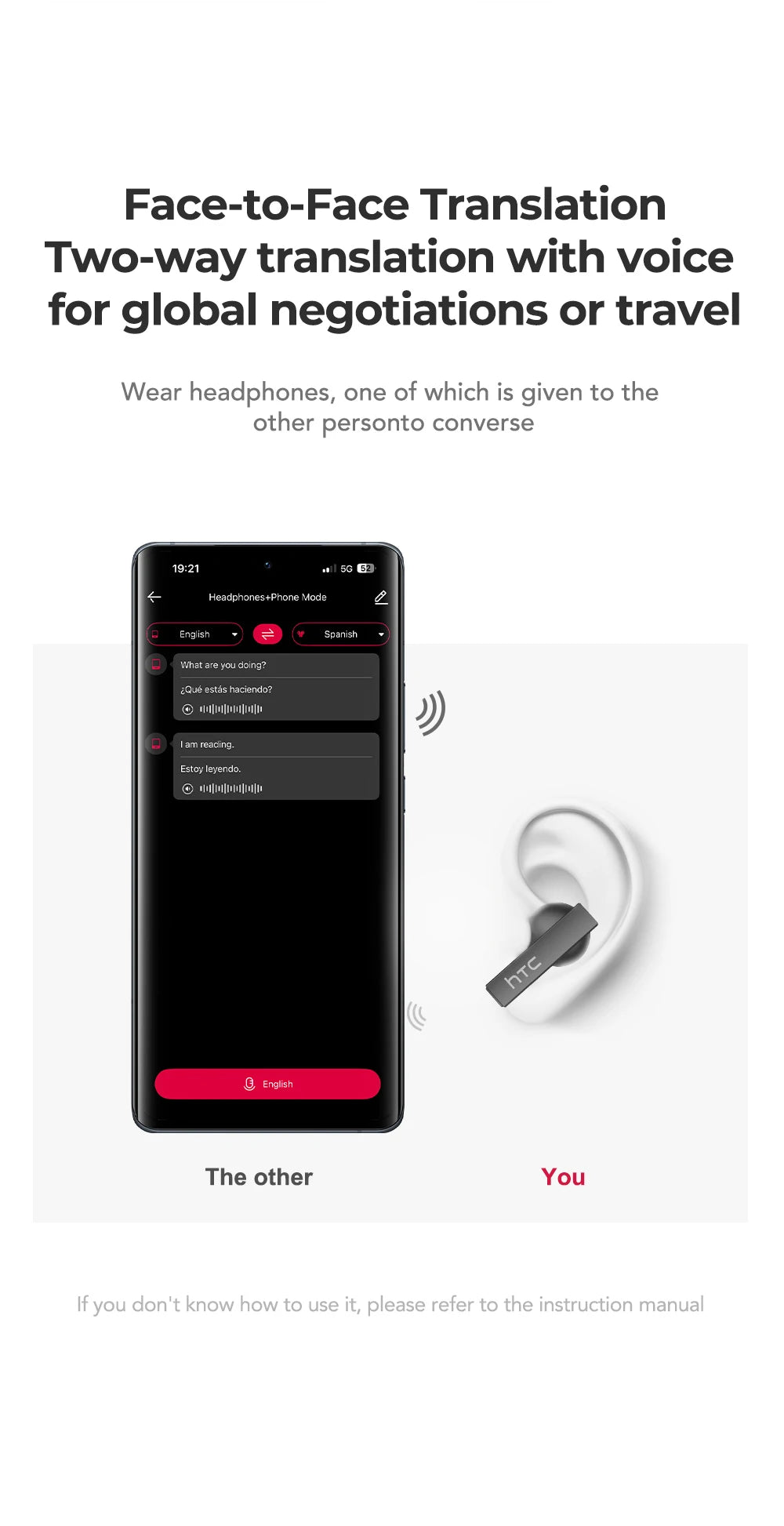 HTC NE40 Earphones Bluetooth V6 AI Translator Earbuds