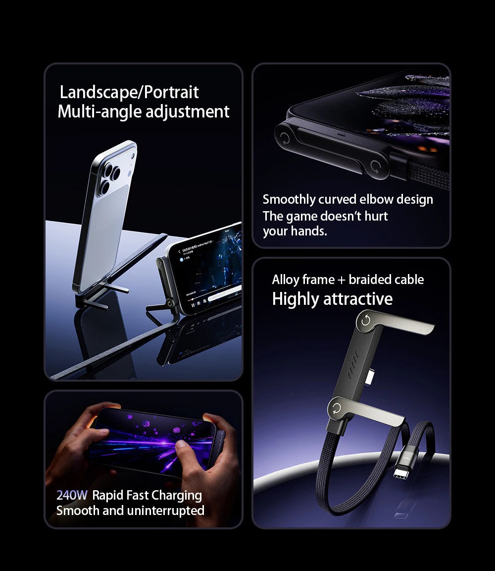 240W USB C to USB C Fast Charging Foldable Bracket Charging Cable