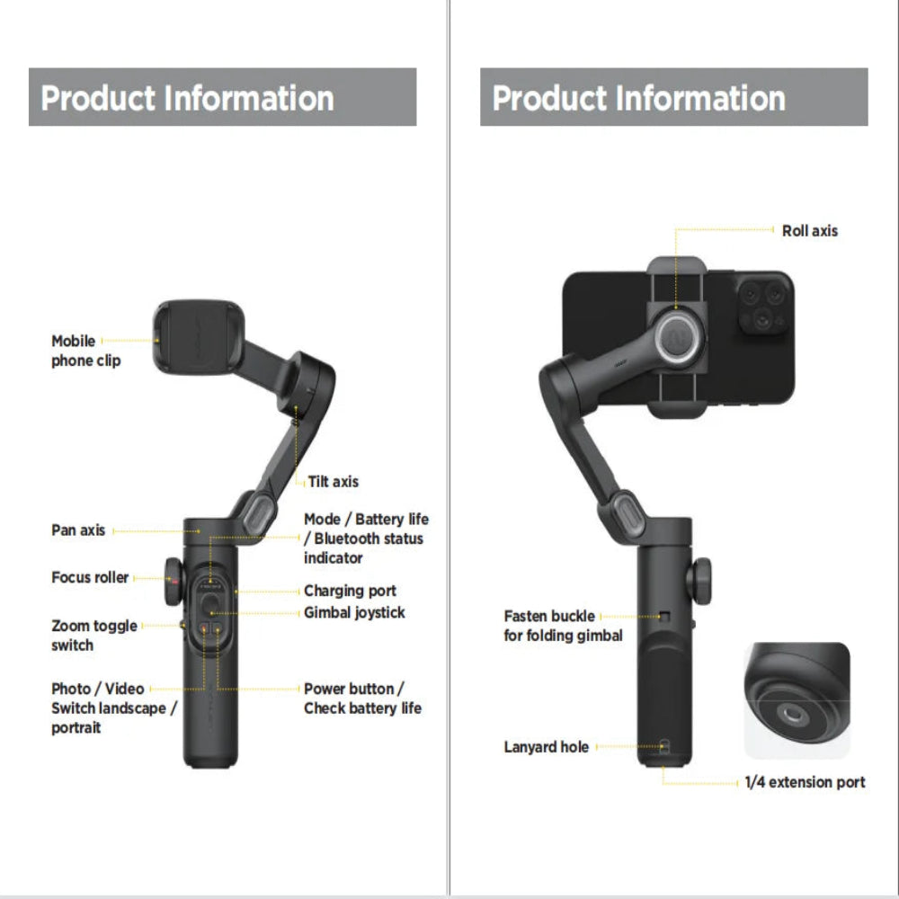 AOCHUAN 3-Axis Handheld Gimbal Stabilizer SmartXE for iPhone & Android AI Face Tracking