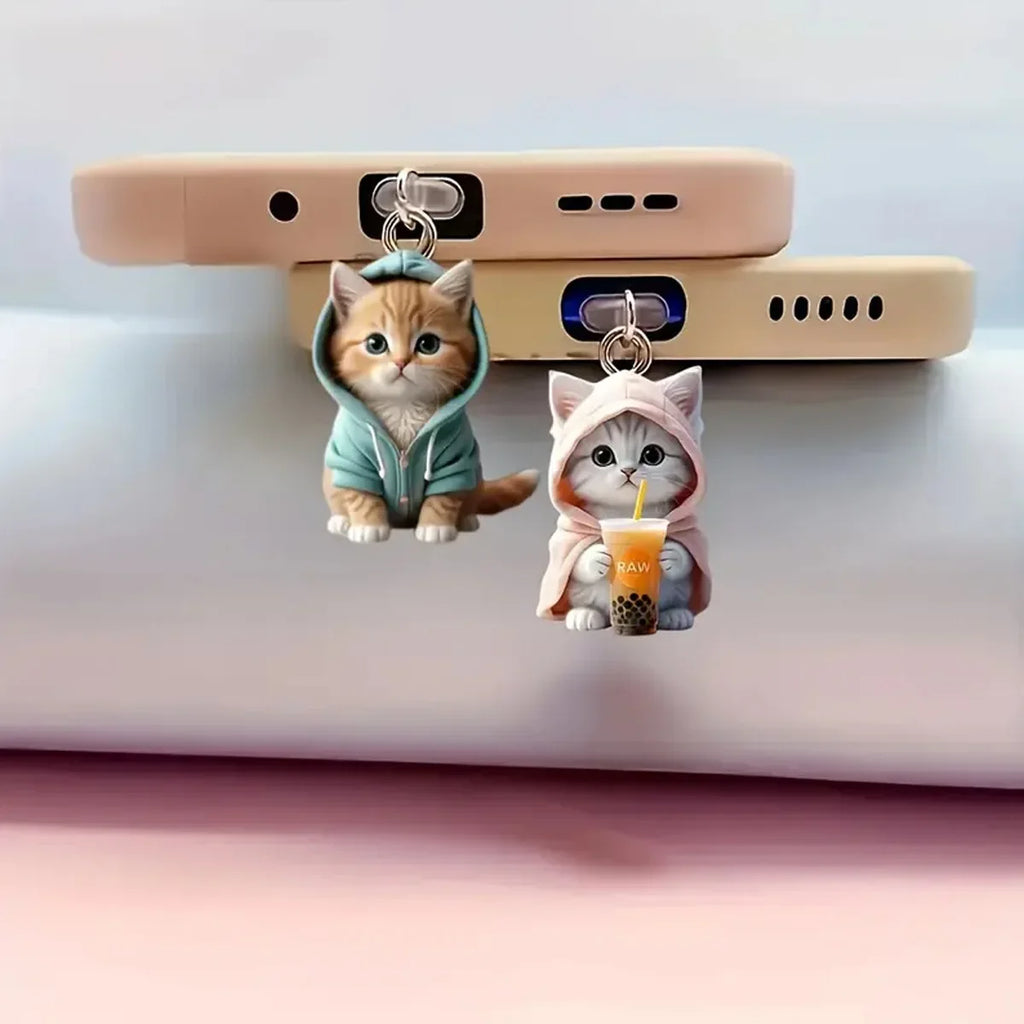 Mini Cartoon Cat Phone Dust Plug Pendant – For iPhone & Samsung Type-C