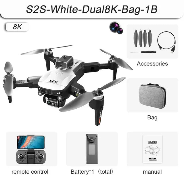 S2S Mini Drone 4k 8K HD Camera Obstacle Avoidance Aerial Photography Brushless Motor Foldable Rc Quadcopter
