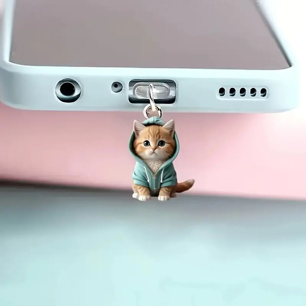 Mini Cartoon Cat Phone Dust Plug Pendant – For iPhone & Samsung Type-C