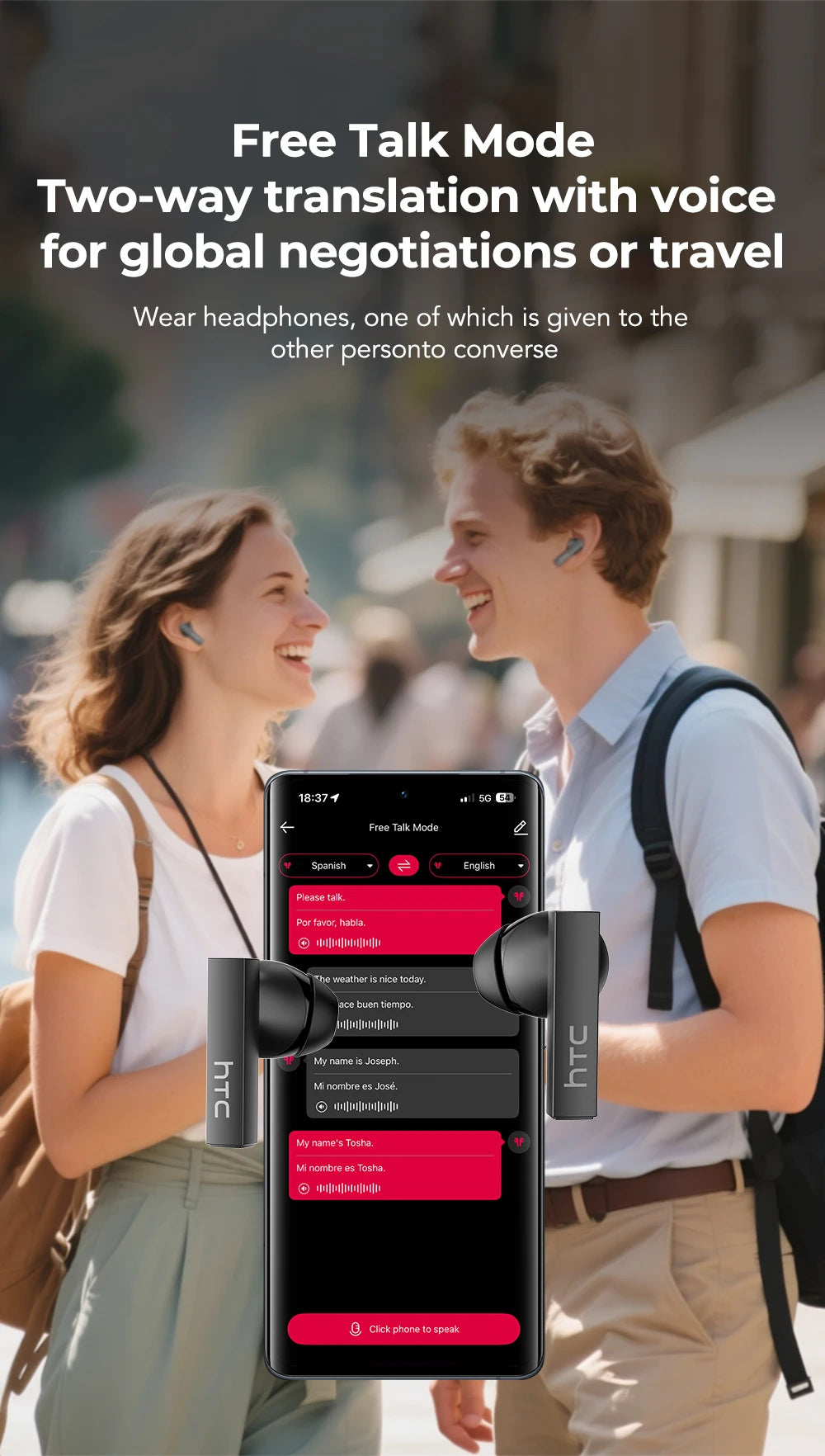 HTC NE40 Earphones Bluetooth V6 AI Translator Earbuds