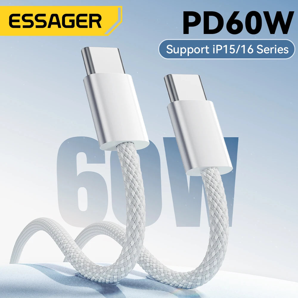 60W USB C Cable For iPhone 17 16 15 & Macbook Pro iPad PD Fast Charger Cord Type-C Cable