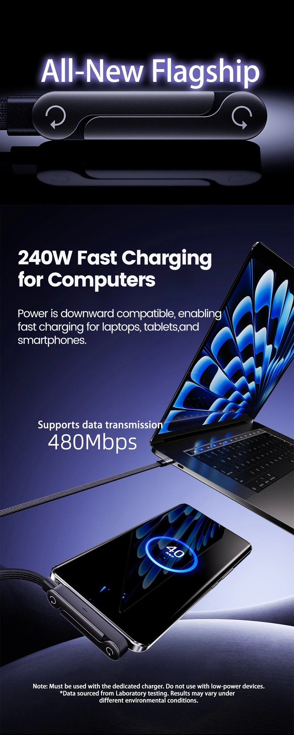 240W USB C to USB C Fast Charging Foldable Bracket Charging Cable