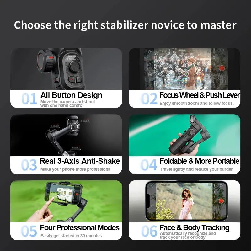 AOCHUAN 3-Axis Handheld Gimbal Stabilizer SmartXE for iPhone & Android AI Face Tracking