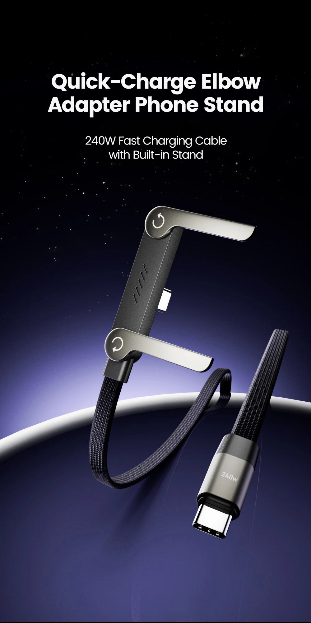 240W USB C to USB C Fast Charging Foldable Bracket Charging Cable