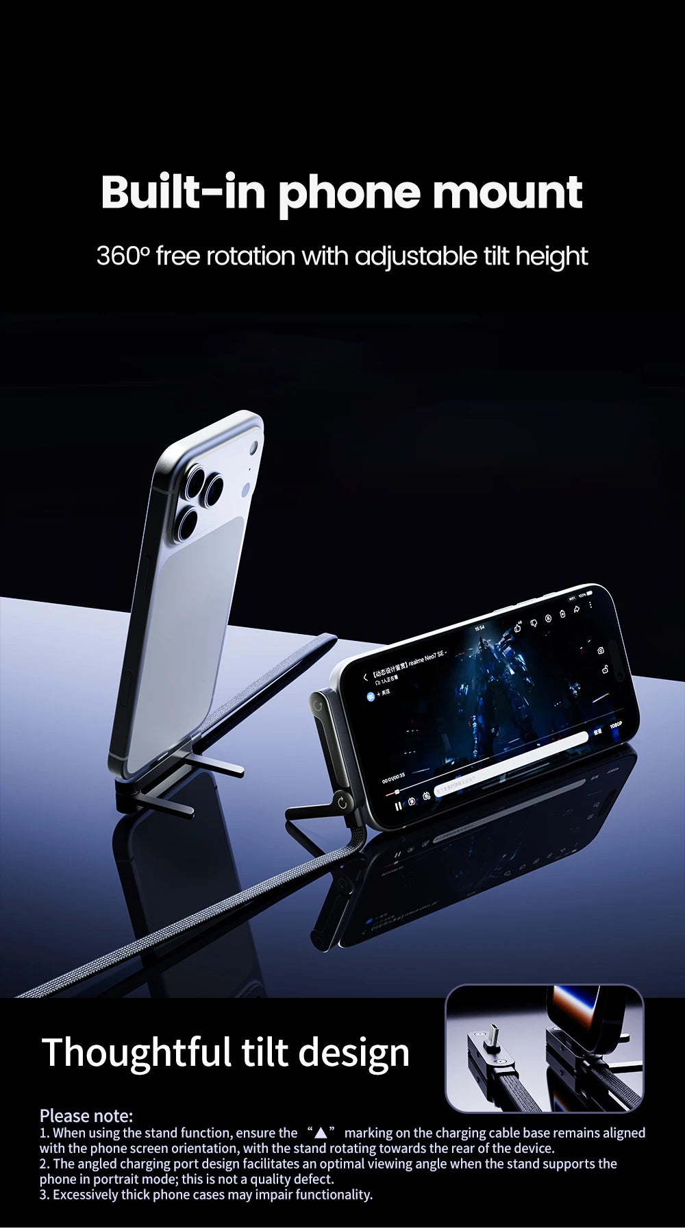 240W USB C to USB C Fast Charging Foldable Bracket Charging Cable